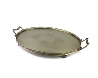 Antique Serving Tray, Vintage Dining Tray England, English Engraved Tray