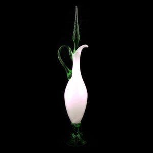 Glass Green and White Decanter, Glass Wine Decanter, Green Glass Water Pitcher