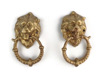 Antique Brass Lion Head Ornaments, Pair Brass Lion Head Ornaments