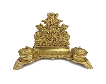 真鍮製装飾インク壺 19 世紀の真鍮製インク壺、アンティーク真鍮製インク壺