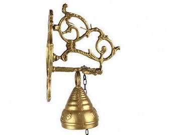 Antique Brass Door Knocker, Vintage Brass Door Bell, 1900s Door Knocker With Chain