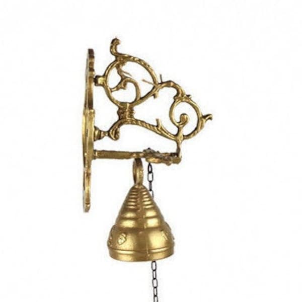 Antique Brass Door Knocker, Vintage Brass Door Bell, 1900s Door Knocker With Chain