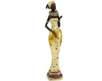 Vintage African Woman Resin Statue, Antique African Woman Sculpture