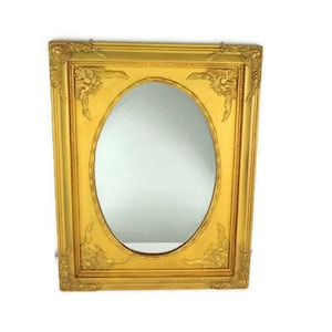 Vintage Large Gold Wooden Mirror, Antique Large Wall Hanging Wooden Mirror