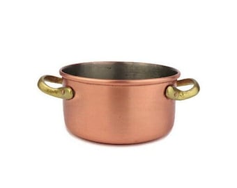 木製ハンドルと真鍮金具付きのヴィンテージ銅製フライパン - Etsy 日本