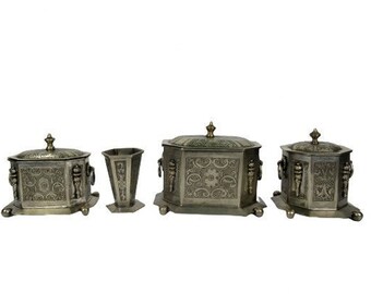 Antique Kitchen Jar Set, Handmade Kitchen Box Set, Silver Plated Container Kitchen Set