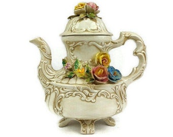 Large Capodimonte Ceramic Pitcher, Capodimonte Large Ceramic Jug With Roses Decoration