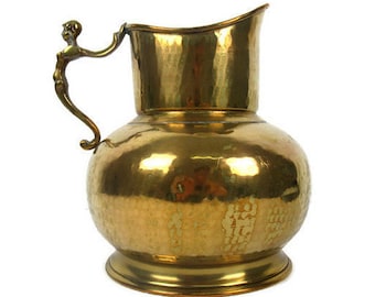 Brass Pitcher With Woman Statue Handle, Vintage Brass Jug, Large Watering Jug Antwerpen Belgium