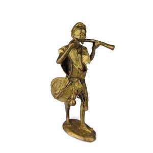 African Folk Art Figurine Musician, Antique Benin Statue, Large African Brass Statue, African Folk Art Statue