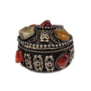 Antique Pill Box With Stones, Handmade Pill Box