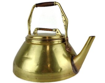 Antique French Brass Teapot With Wooden Handle