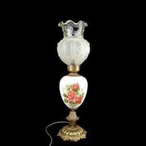 Antique Table Lamp, Vintage Brass Table Lamp, Mid Century Table Lamp, Glass Night Lamp