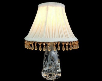 Antique Table Lamp With Beige Shade, Vintage Glass Table Lamp, Mid Century Table Lamp