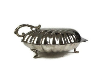 Vintage Sea Shell Hot Food Bowl, Antique Shell Dish With Lid
