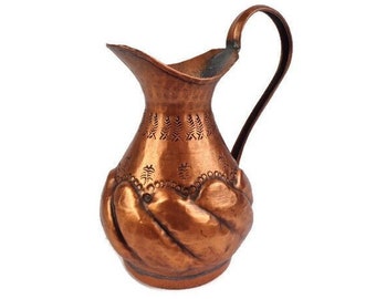 Vintage Hand Hammered Copper Jug, Handmade Copper Pitcher, Copper Wine Jug