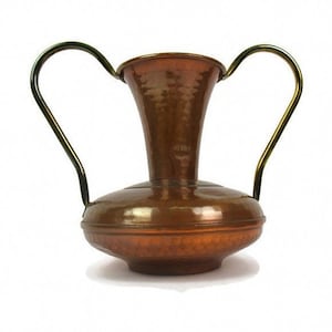 Antique Copper Amphora Vase, Vintage Copper Double Handles Amphora Vase