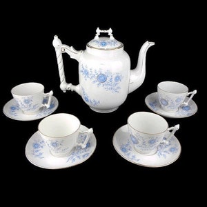 Vintage Porcelain Tea Cooffee Set, Coffee Tea Serving Set 4 Cups and Teapot