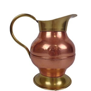 Vintage Copper Brass Jug, Brass Copper Pitcher, Copper Brass Wine Jug
