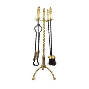 Antique Large Fireplace Tools Set, Vintage Fireplace Decor, French Fire Pit Tools Set