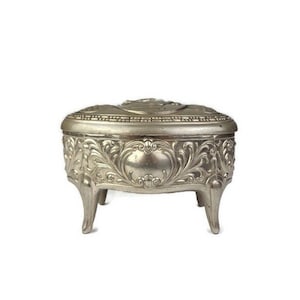 Antique Embossed Jewelry Box, Vintage Metal Jewelry Box