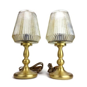 Antique Table Lamps Set, Vintage Brass Table Lamps Set, Mid Century Table Lamp, Pair Brass Night Lamp with Glass Shade