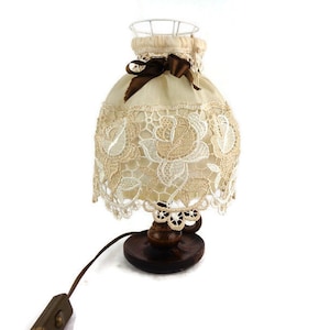 Antique Table Lamp With Beige Shade, Vintage Wooden Table Lamp, Mid Century Table Lamp
