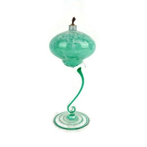 Тurquoise Glass Oil Lamp, Antique Glass Oil Table Lamp, Art Glass Oil Lamp, Handmade Glass Oil Lamp