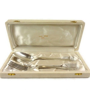 Silver Plated Spoon and Fork Set With Original Box France, French Silver Plated Art Deco Dining Set