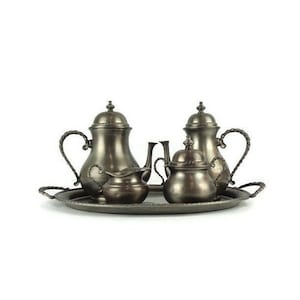 Antique Etain Tea Coffee Set, REIN ZINN Teapot Coffee Pot Sugar Bowl Milk Jug Set
