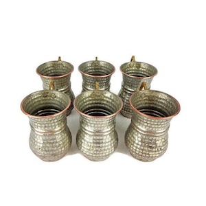 Copper Wine Cups Set of 6, Antique Copper Tinned Wine Cups Set Circa 1930&#39;s