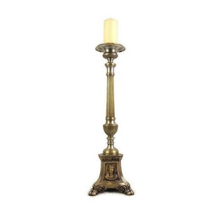 Antique Large Brass Candle Holder, Rare Brass Candlestick, High Brass Candle Holder With Shish