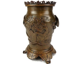 Antique Bronze Vase, Bronze Vase With Embossed Decoration