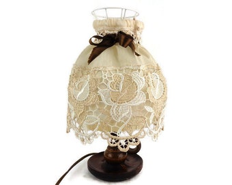Antique Table Lamp With Beige Shade, Vintage Wooden Table Lamp, Mid Century Table Lamp