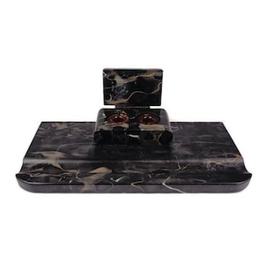Antique French Marble Inkwell With Double Ceramic Container