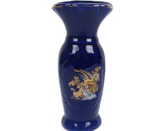 Vintage Handpainted Blue Ceramic Vase