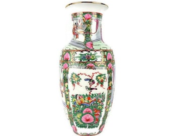 Vintage Large Chinese Ceramic Vase, Handpainted Ceramic Vase China