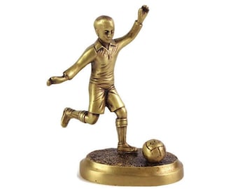 Football Player Brass Statue, Vintage Woman Brass Statue, Woman Player Brass Statue