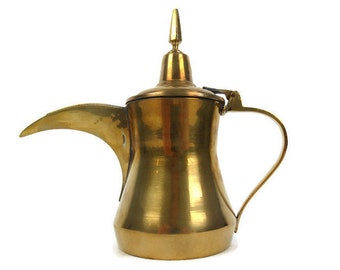 Vintage Dallah Coffee Pot, Antique Islamic Solid Brass Dallah Coffee Pot