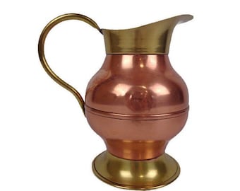 Vintage Copper Brass Jug, Brass Copper Pitcher, Copper Brass Wine Jug