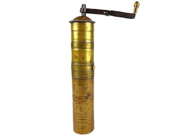 Ottoman Brass Coffee Mill, Antique Engraved Brass Coffee Grinder, Marked Ottoman Brass Coffee Mill