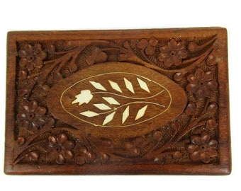 Wooden Carved Jewelry Box, Vintage Large Carved Jewelry Box