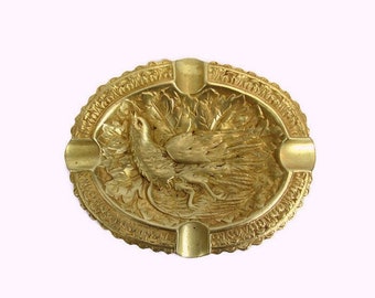 Vintage Brass Ashtray With Bird