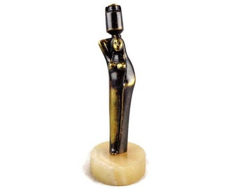 Art Deco Woman Brass Statue With Marble Base