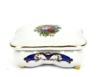 Vintage Ceramic Jewelry Box With Gold Decoration
