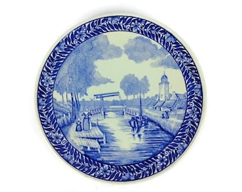 Vintage Delft Boch Ceramic Wall Plate, Handpainted Delft Wall Plate