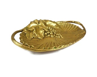 Antique Solid Brass Tray With Embossed Ornare, Vintage Embossed Brass Tray France