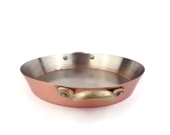 Antique Copper Cooking Pan, Vintage Copper Pan With Brass Handles