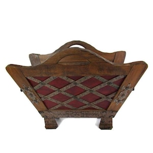Vintage Wooden Magazine Holder, Large Mid Century Newspaper Stand