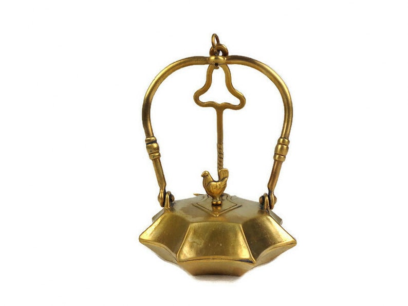 Antique French Oil Lamp, Hanging Miners Lamp, Vintage Brass Betty Lamp France image 2