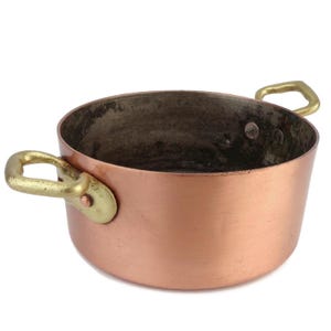 Olla de cobre vintage, sartén de cobre con asas de latón